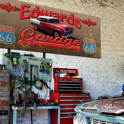 Custom Garage Sign on Metal | Personalized Vintage Tin Sign with Your Car | Man Cave Wall Decor | Garage Gift for Car Lovers | Handmade USA