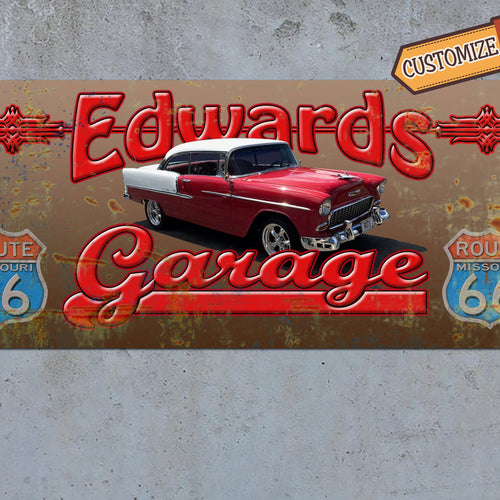 Custom Garage Sign on Metal | Personalized Vintage Tin Sign with Your Car | Man Cave Wall Decor | Garage Gift for Car Lovers | Handmade USA