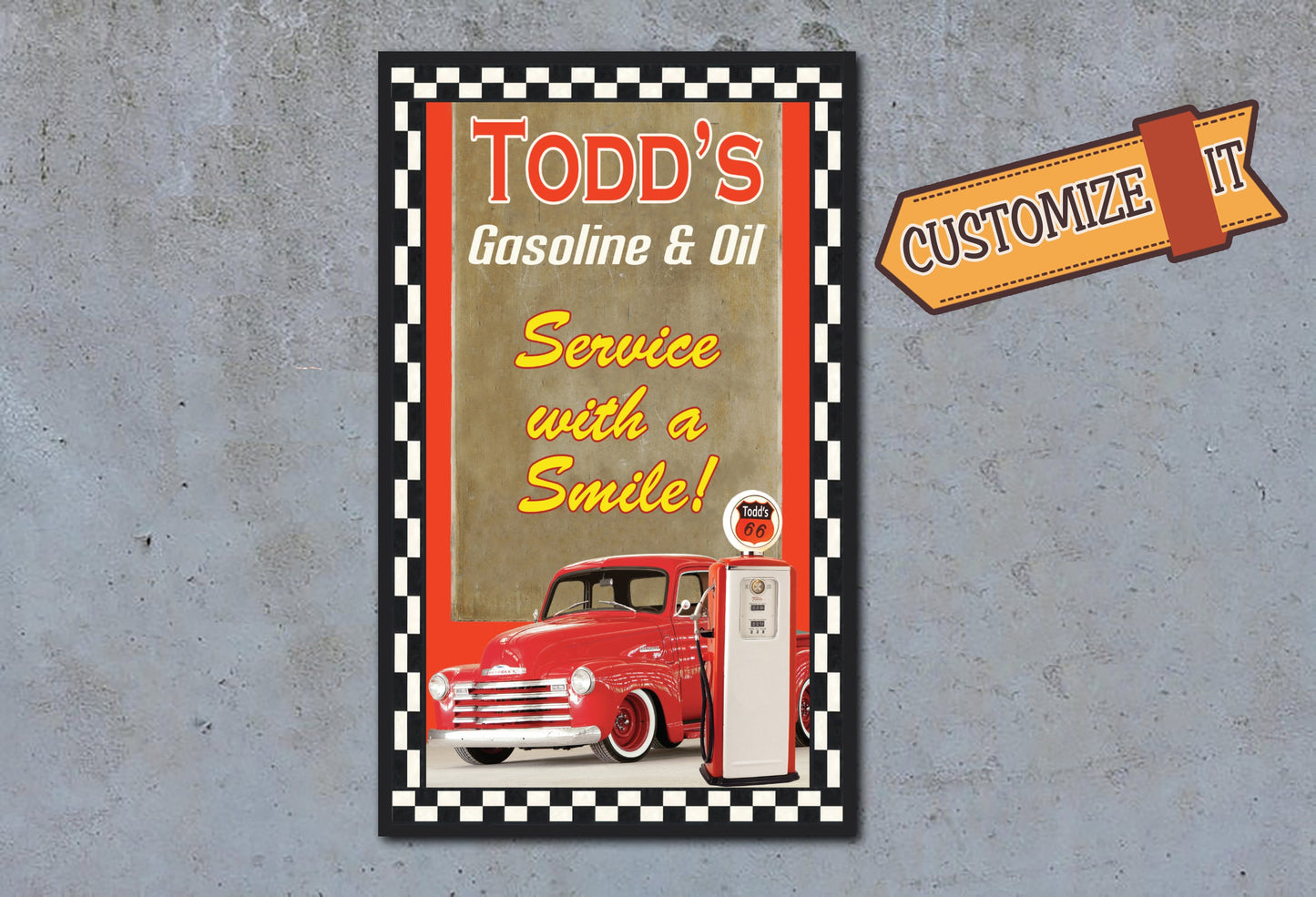 Custom Gasoline and Oil Sign - Featuring YOUR CAR! On Metal!