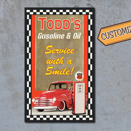 Custom Gasoline and Oil Sign - Featuring YOUR CAR! On Metal!