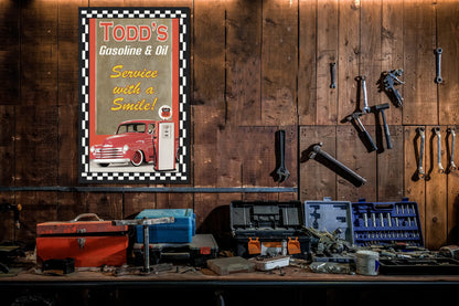 Custom Gasoline and Oil Sign - Featuring YOUR CAR! On Metal!