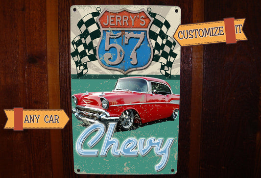 Vintage Route 66 era sign - Featuring YOUR CAR! On Metal!