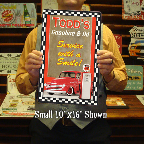 Custom Gasoline and Oil Sign - Featuring YOUR CAR! On Metal!