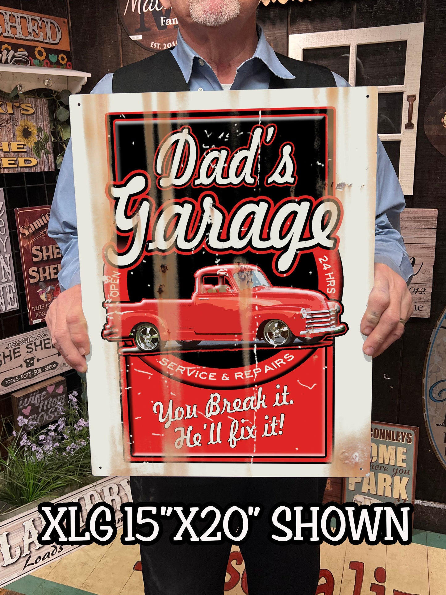 Dad's Garage Sign - On Metal. Customized.