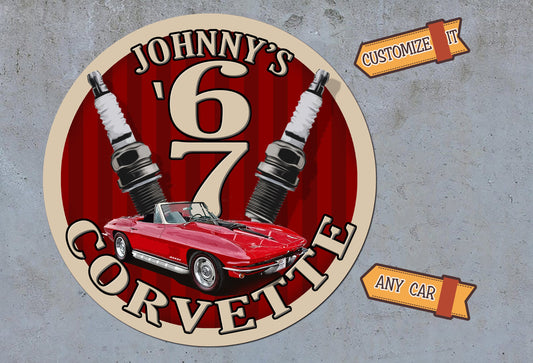 Vintage Metal Sign - with YOUR CAR! Free Personalization.