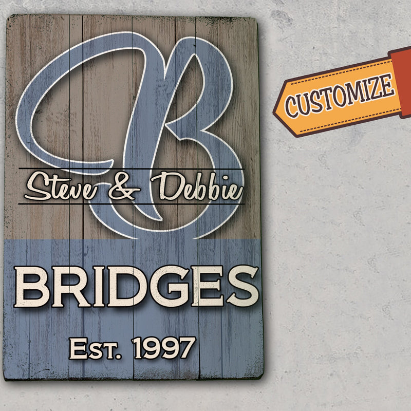 Family Name with Monogram - Home decor sign on Wood