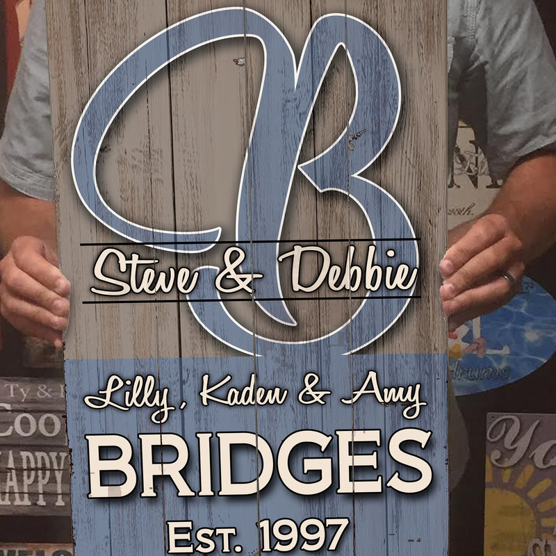 Family Name with Monogram - Home decor sign on Wood