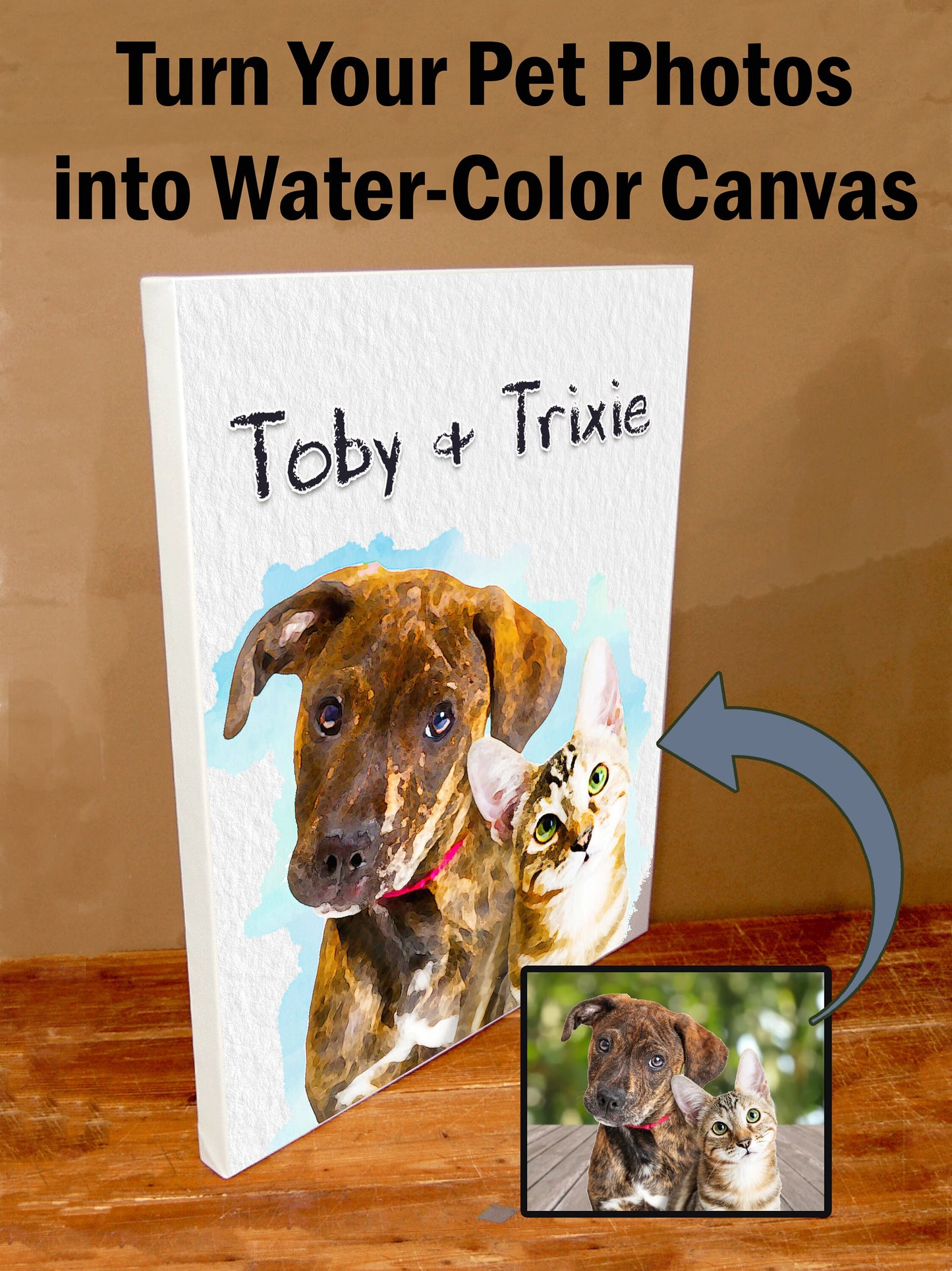 Water Color Pet Portrait on Canvas - Free Personalization