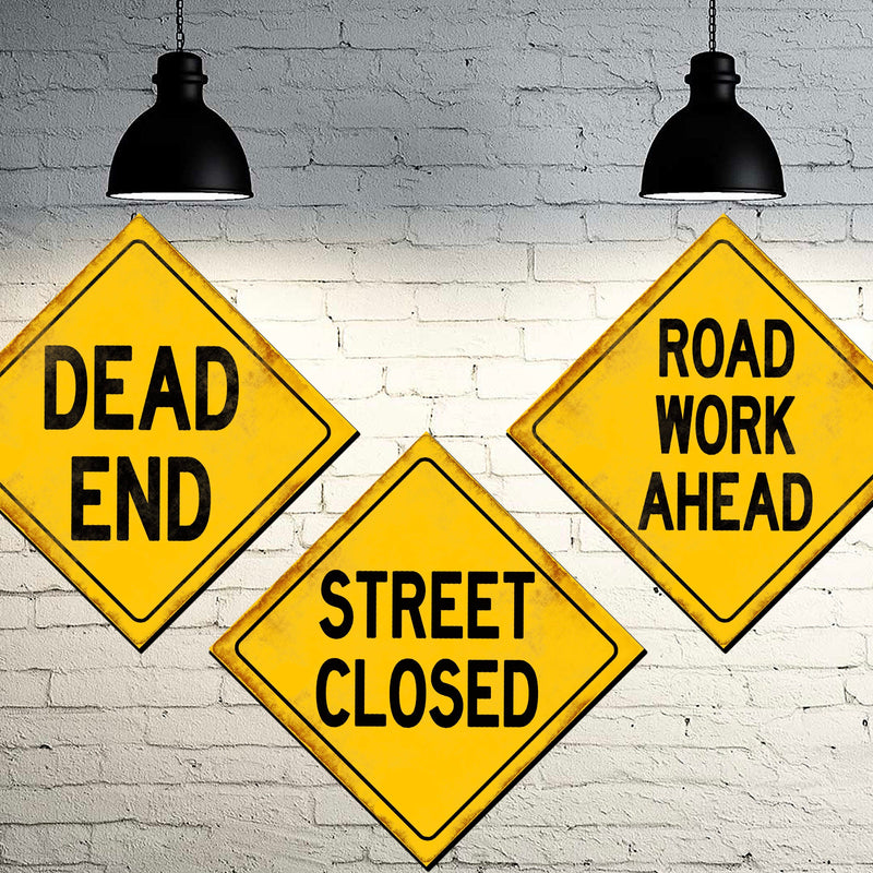 Custom metal road signs, Dead End Street Closed Road Work Ahead