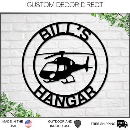 Helicopter Hangar Sign, Personalized Pilot Name Sign, Custom Aviation Lover, Man Cave Sign, Helicopter Sign, Personalized Helicopter Sign