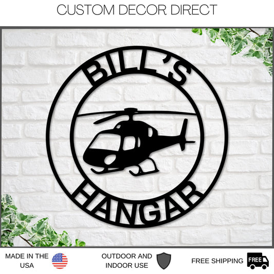 Helicopter Hangar Sign, Personalized Pilot Name Sign, Custom Aviation Lover, Man Cave Sign, Helicopter Sign, Personalized Helicopter Sign