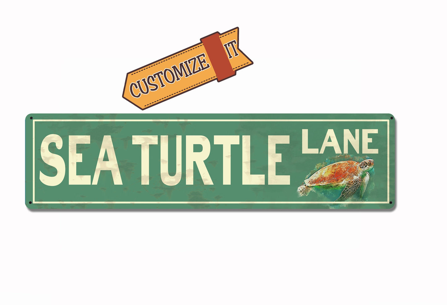 Custom BEACH Sign - Sea Turtle Lane