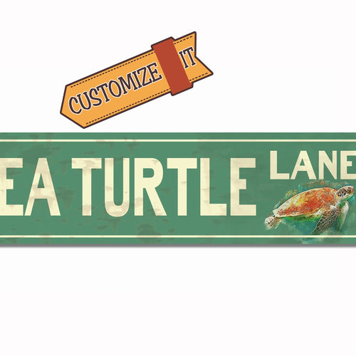 Custom BEACH Sign - Sea Turtle Lane