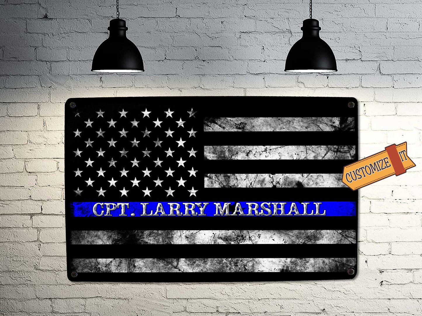 Police Blue Line Flag Sign - FREE Personalization