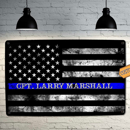Police Blue Line Flag Sign - FREE Personalization