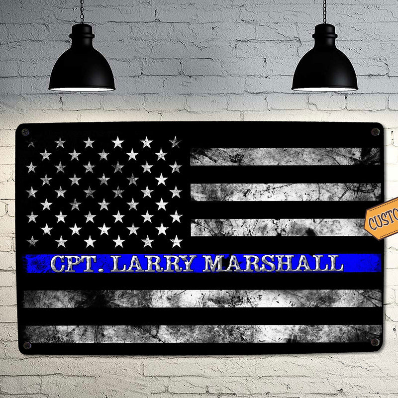 Police Blue Line Flag Sign - FREE Personalization