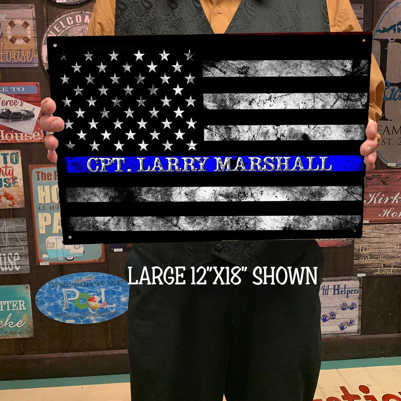 Police Blue Line Flag Sign - FREE Personalization