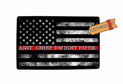 Fireman Red Line Flag Sign - FREE Personalization