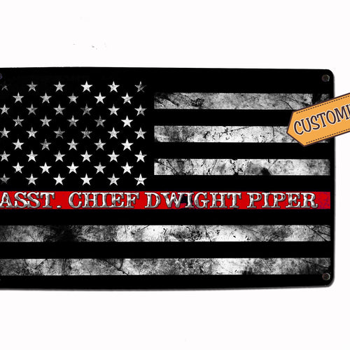Fireman Red Line Flag Sign - FREE Personalization