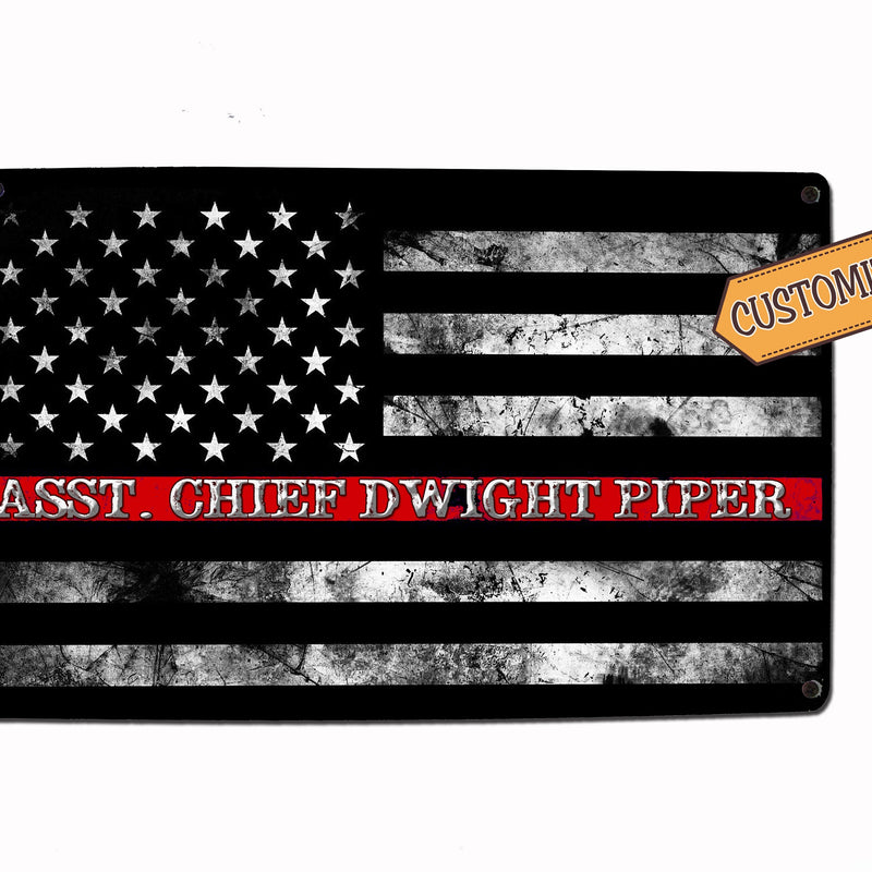 Fireman Red Line Flag Sign - FREE Personalization