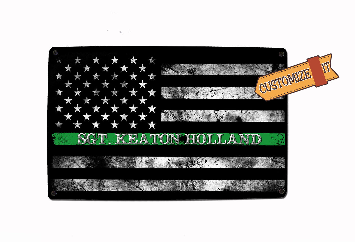 Military Green Line Flag Sign - FREE Personalization