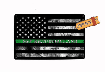 Military Green Line Flag Sign - FREE Personalization