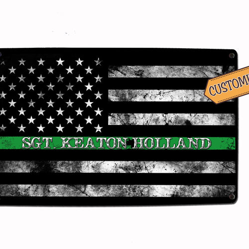 Military Green Line Flag Sign - FREE Personalization