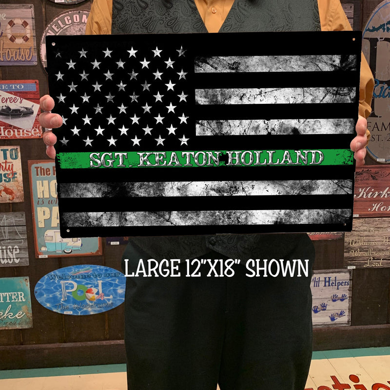 Military Green Line Flag Sign - FREE Personalization