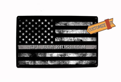 Corrections Officer Gray Line Flag Sign - FREE Personalization