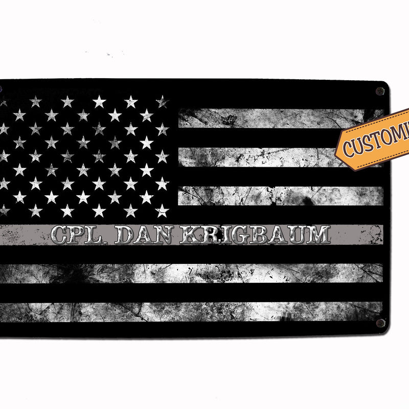 Corrections Officer Gray Line Flag Sign - FREE Personalization
