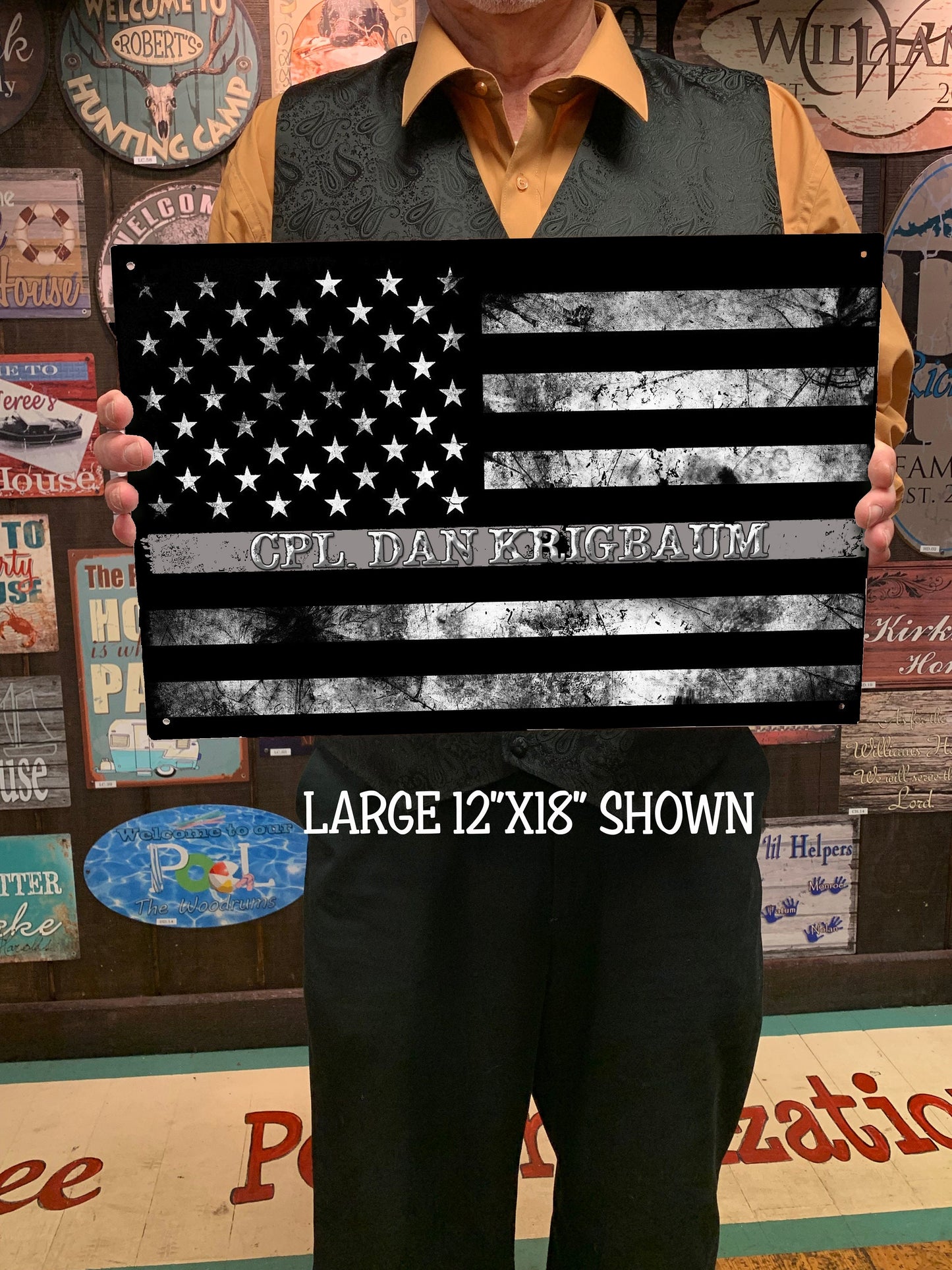 Corrections Officer Gray Line Flag Sign - FREE Personalization