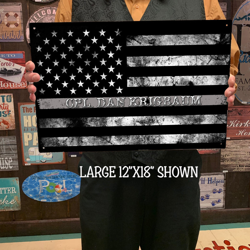Corrections Officer Gray Line Flag Sign - FREE Personalization