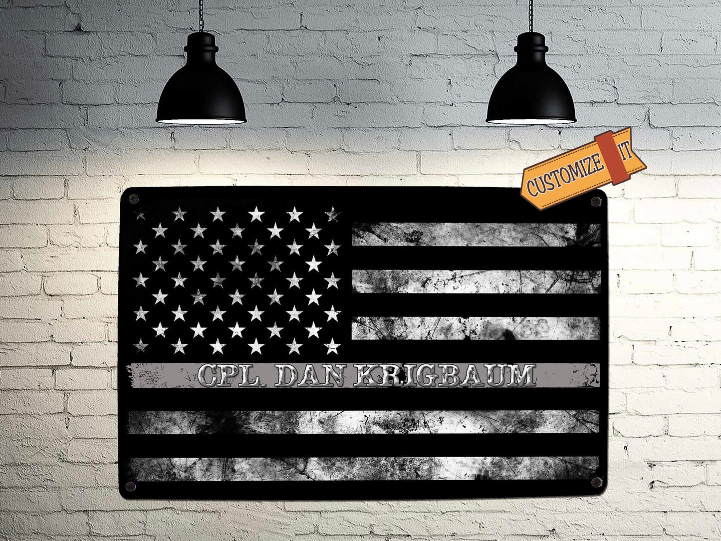 Corrections Officer Gray Line Flag Sign - FREE Personalization