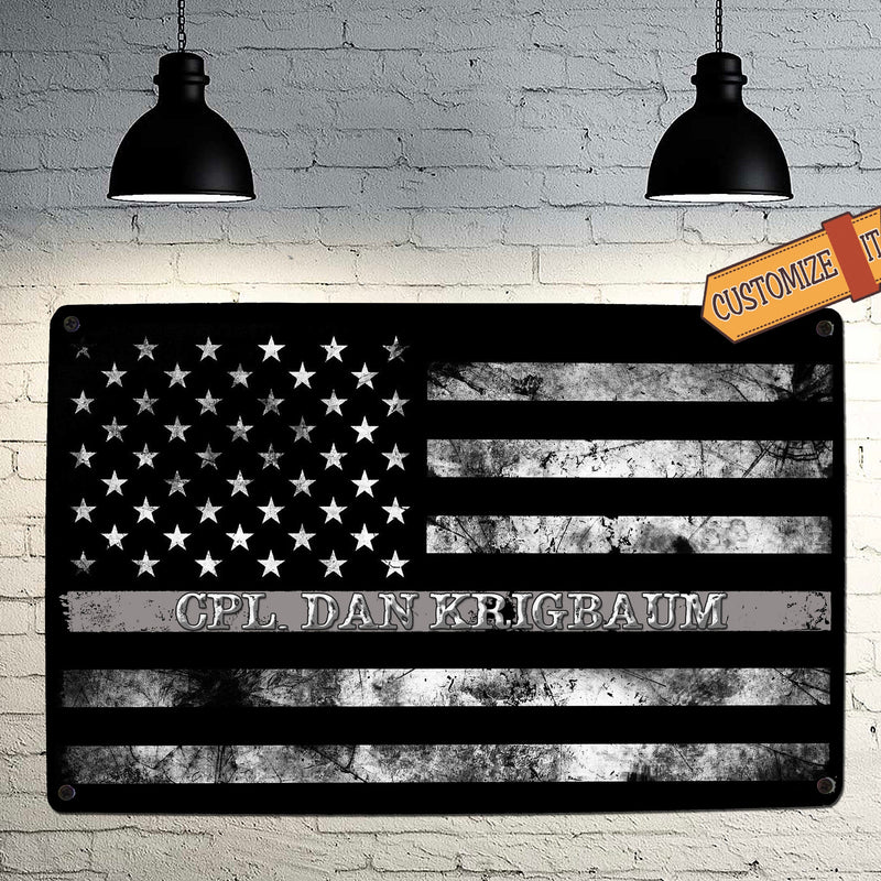 Corrections Officer Gray Line Flag Sign - FREE Personalization