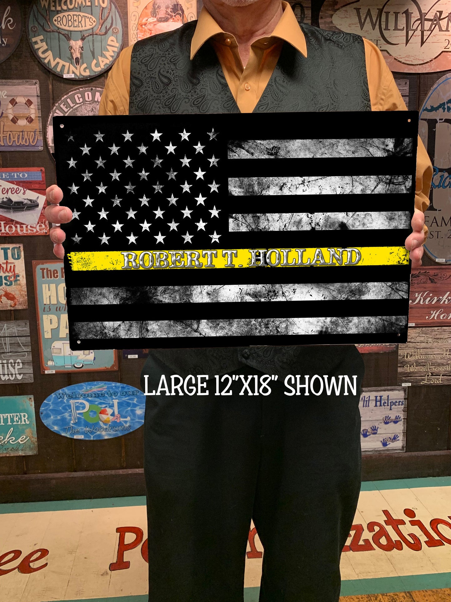 Security Guard Yellow Line Flag Sign - FREE Personalization