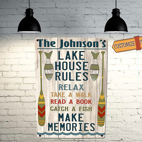 Custom Lake House Rules tin metal sign