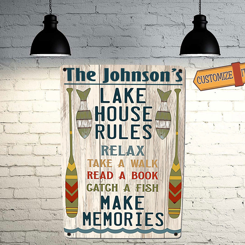 Custom Lake House Rules tin metal sign