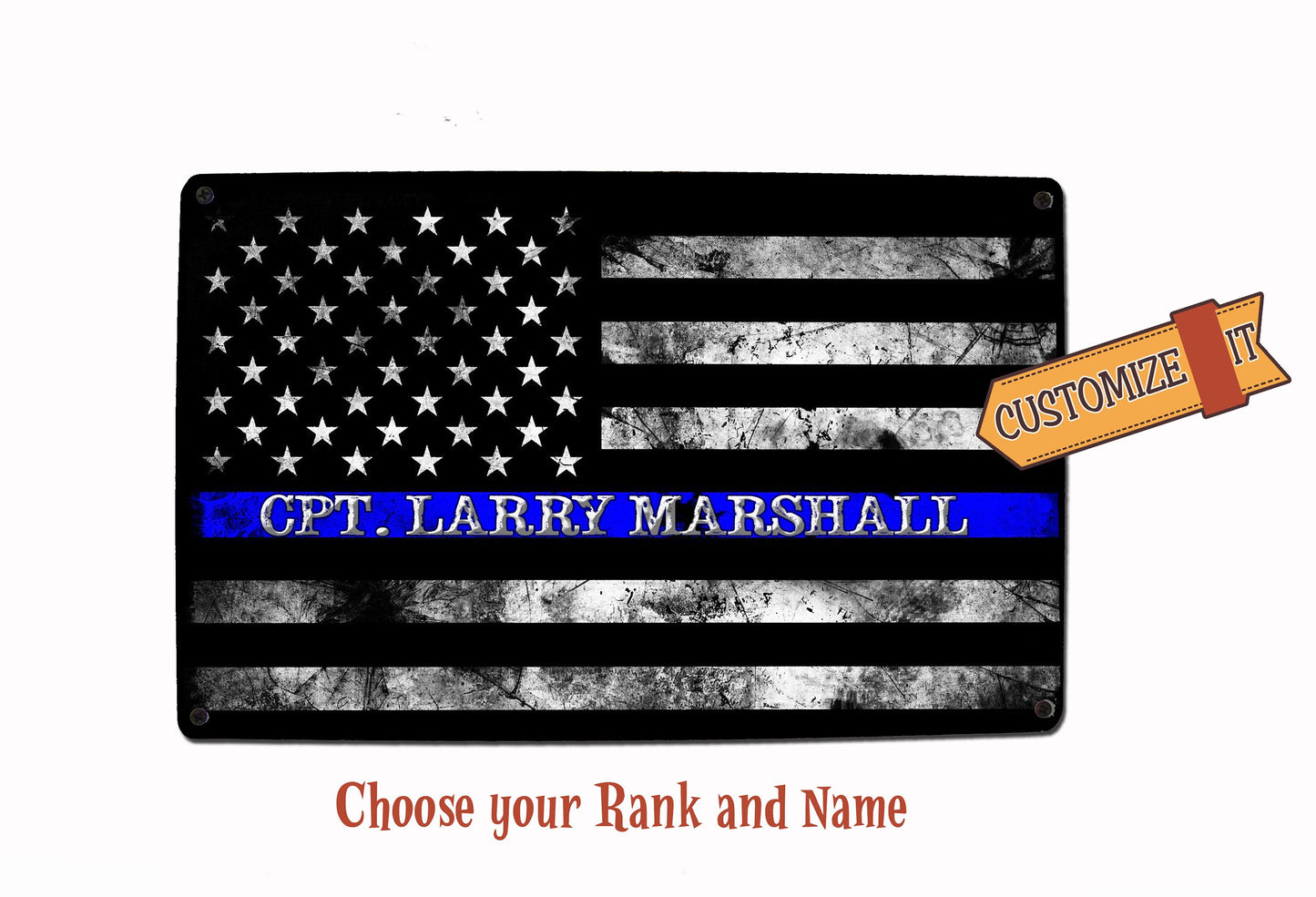 Police Blue Line Flag Sign - FREE Personalization