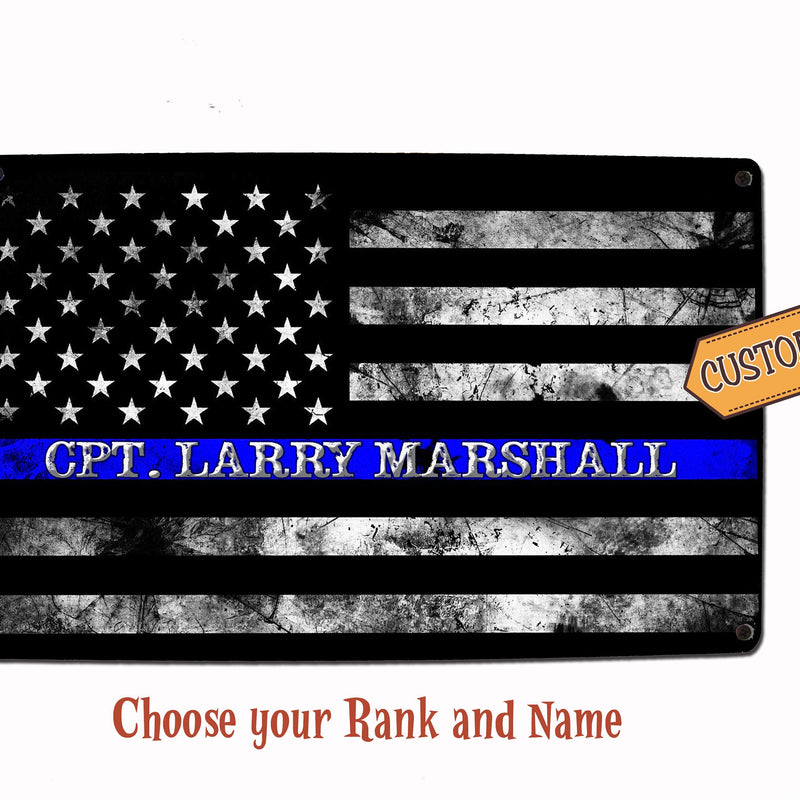 Police Blue Line Flag Sign - FREE Personalization