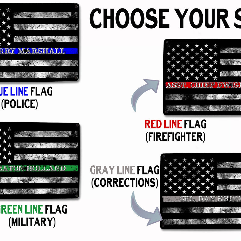 Corrections Officer Gray Line Flag Sign - FREE Personalization