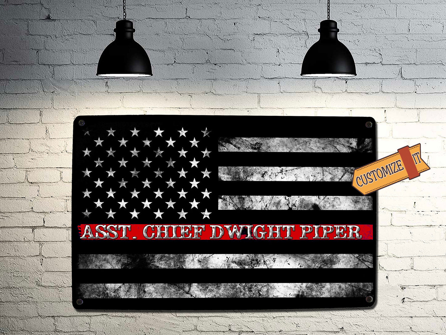 Fireman Red Line Flag Sign - FREE Personalization