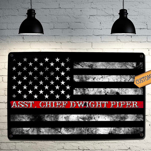 Fireman Red Line Flag Sign - FREE Personalization
