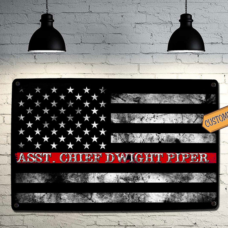Fireman Red Line Flag Sign - FREE Personalization