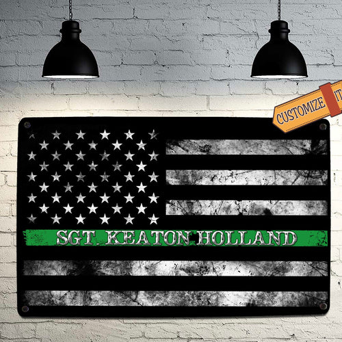 Military Green Line Flag Sign - FREE Personalization