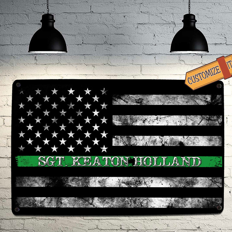 Military Green Line Flag Sign - FREE Personalization