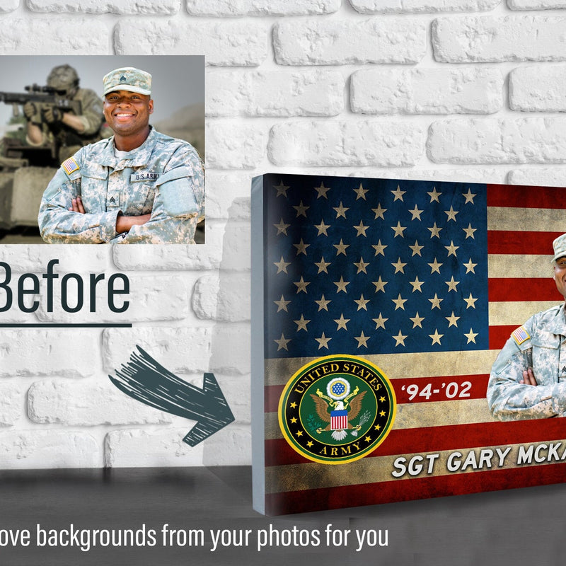 Custom Army Photo on Canvas - American Flag Canvas