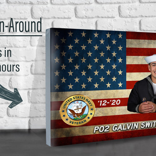 Custom Navy Sailor Photo on Canvas - American Flag Canvas