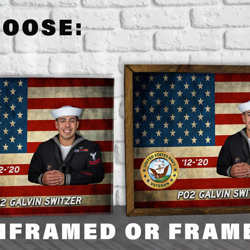 Custom Navy Sailor Photo on Canvas - American Flag Canvas