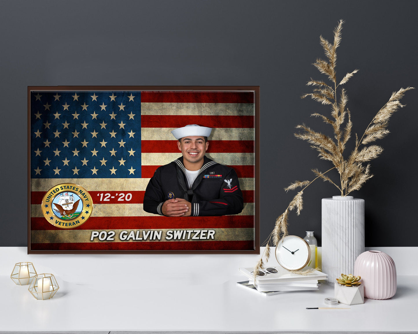 Custom Navy Sailor Photo on Canvas - American Flag Canvas