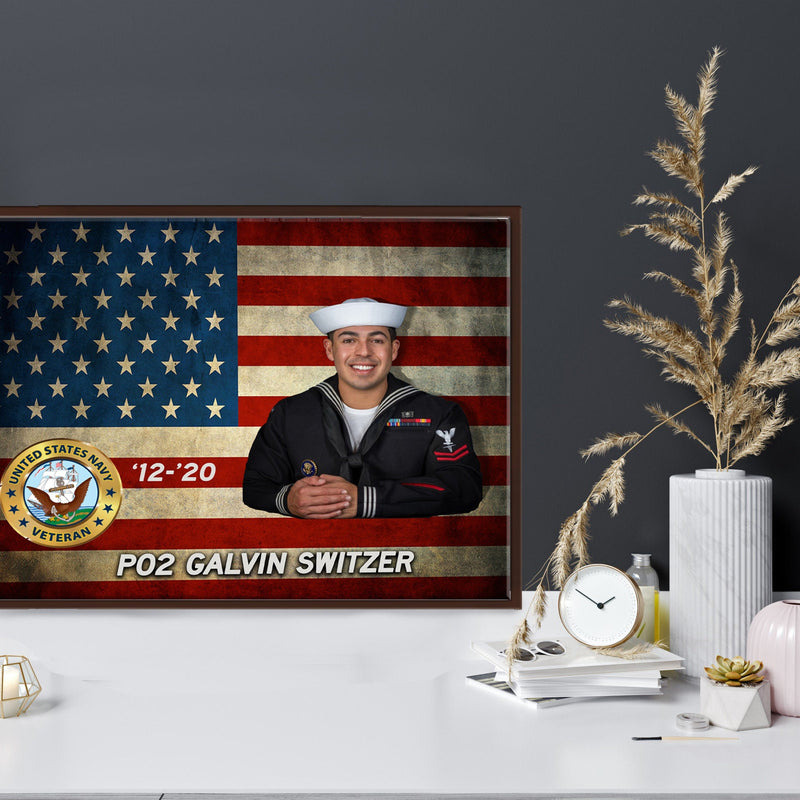 Custom Navy Sailor Photo on Canvas - American Flag Canvas